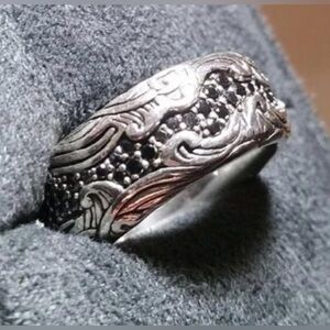 David Yurman Waves Ring in Sterling Silver and Black Diamonds